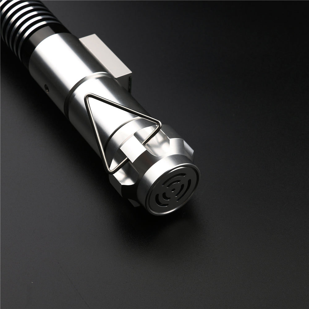 Metallic lightsaber head on a black background. Gifts for Dad.