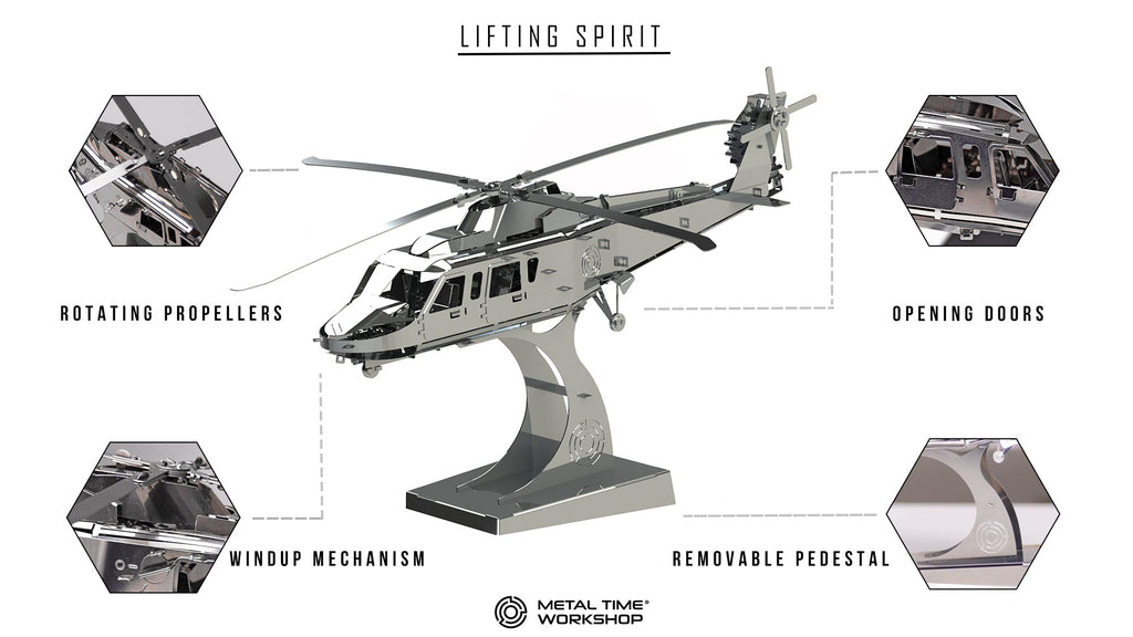 Model helicopter with features highlighted on a white background. Gifts for dad