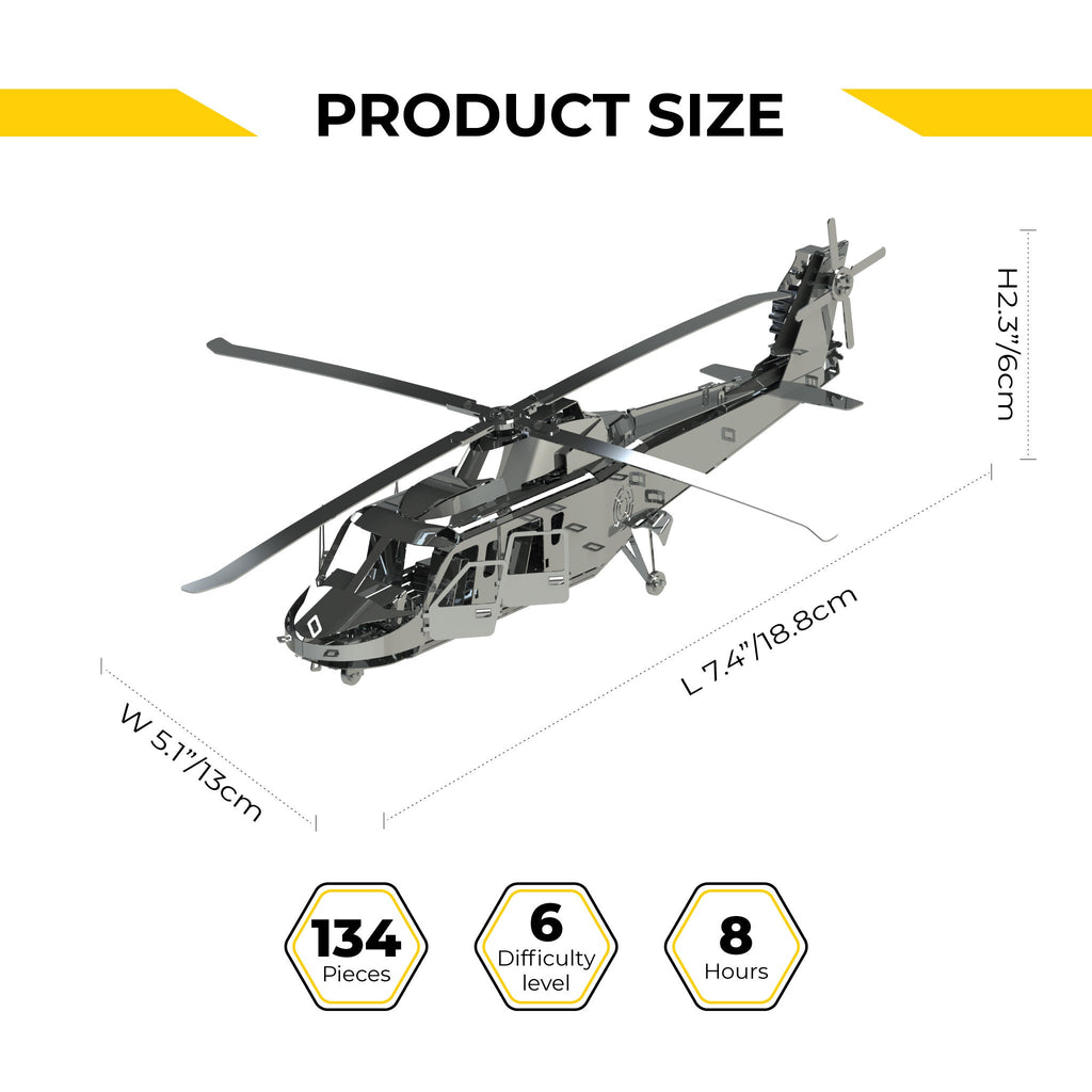 Model helicopter with dimensions and assembly details on a white background. gifts for dad