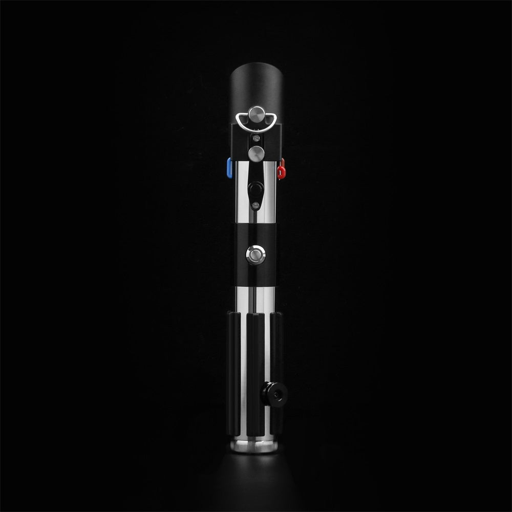 Black lightsaber with colored buttons on a black background - Darth Vader Gift for Dad
