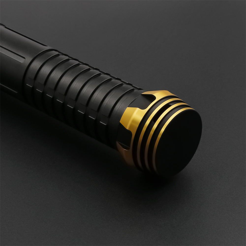 Black and gold cylindrical object with textured surface on a dark background - Gift for Dad.