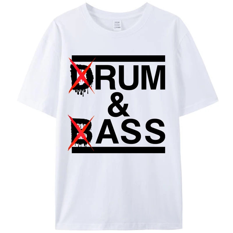 drum and bass white tshirt with black writing on white background. Gifts for dad. present ideas.