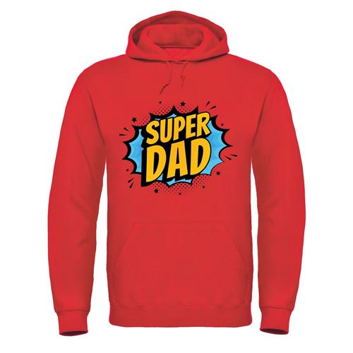 Red hoodie with 'Super Dad' text on a white background gift for Dad