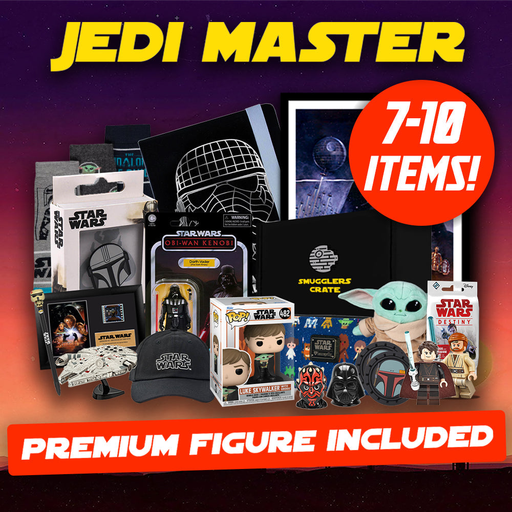 Collection of Star Wars-themed merchandise with 'Jedi Master' branding and promotional text. For Dad.