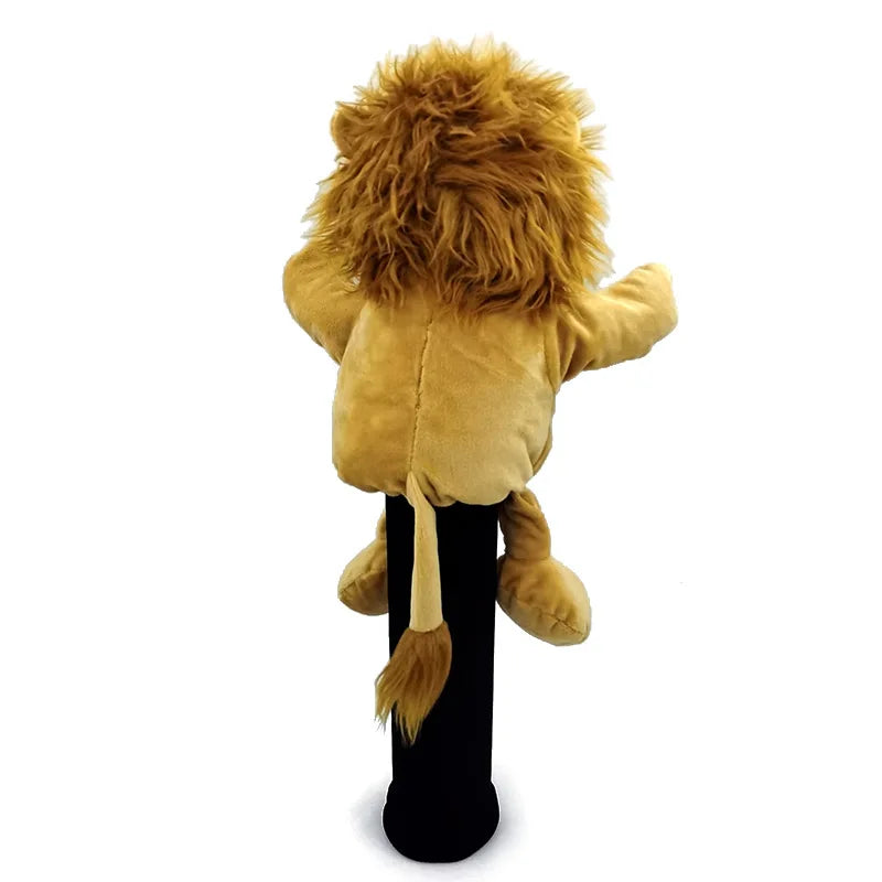 Plush lion toy on a black stand against a white background. Gifts for dad. Stocking Filler