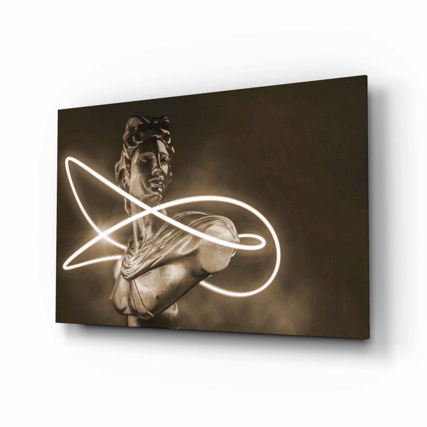 Bust of a roman figure with neon light design on a dark background. gift for dad