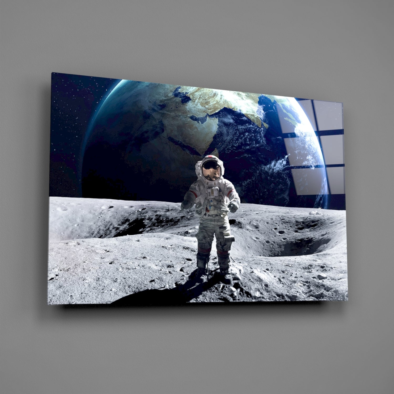 Canvas print of an astronaut on the moon with Earth in the background gift for dad
